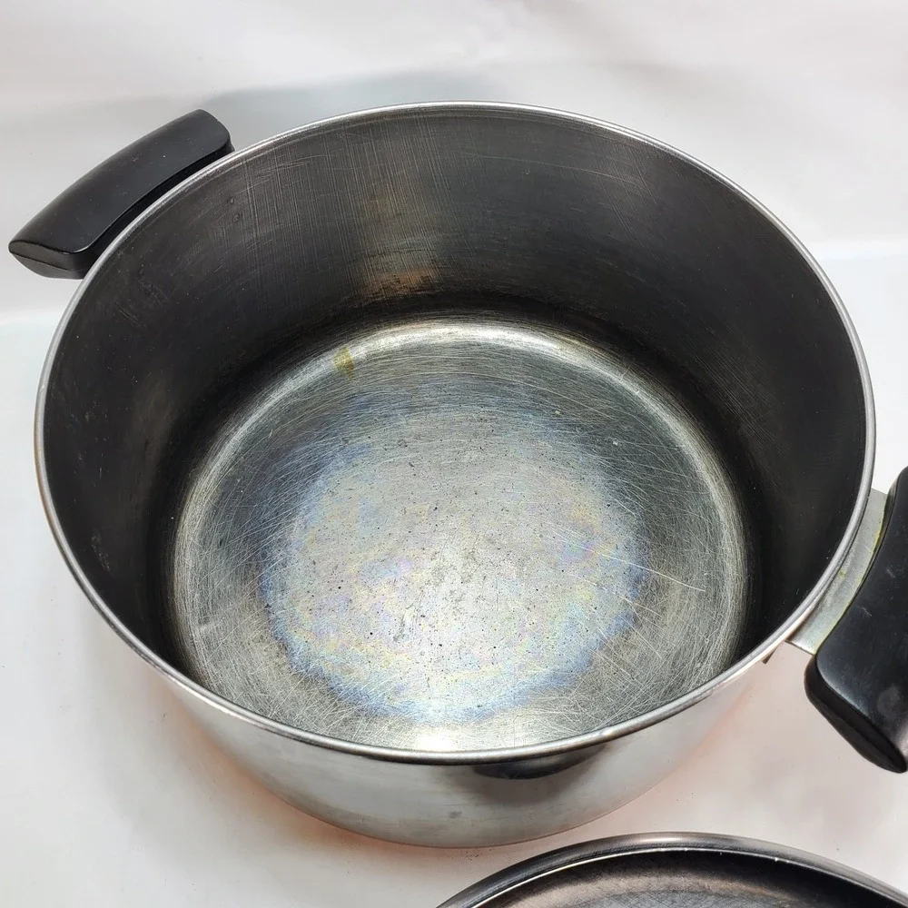 Vintage Revere Ware 1801 Copper Bottom Stainless 4 1/2 Quart Stock Pot Clad Lid‎